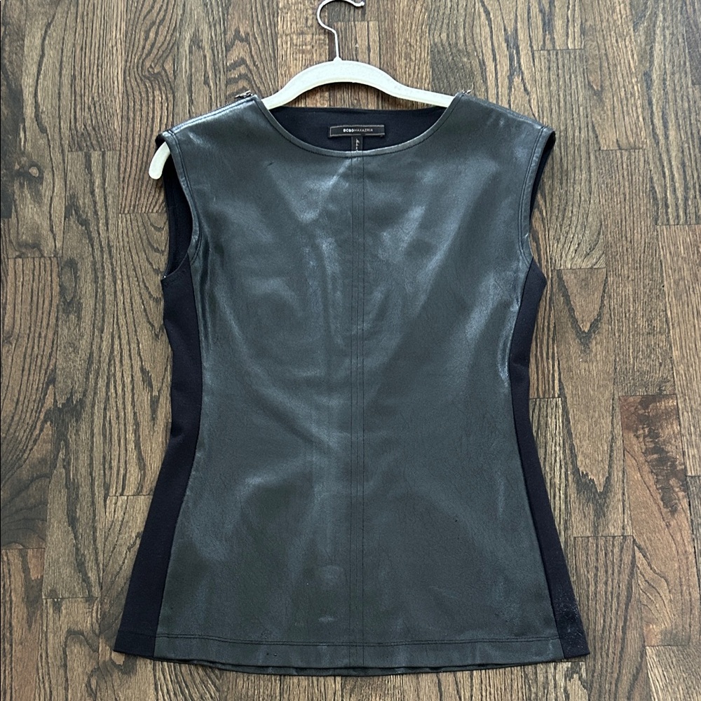 BCBGMaxAzria Black Sleeveless faux leather top